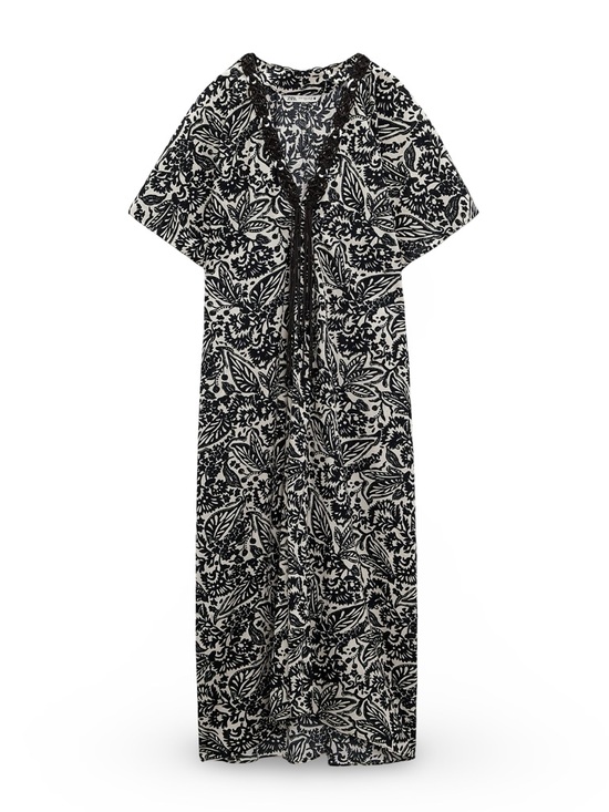 Zara Dresses & Skirts - 🤍▪️ Zara black/cream oversized, printed tunic dress with macramé and beading ▪️🤍